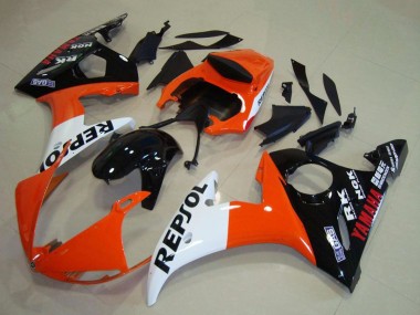 Mejores Carenados Moto Yamaha YZF R6 2003-2004 - Naranja Blanco Negro Brillante Repsol