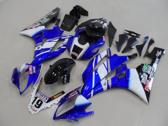 Mejores Carenados Moto Yamaha YZF R6 2006-2007 - Blanco Azul Negro Brillante Fimer Yamalube