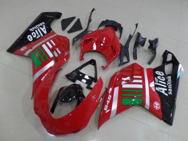 Mejores Carenados Moto Ducati 848 2007-2014 - Rojo Plata Verde Negro Brillante Alice Sandisk