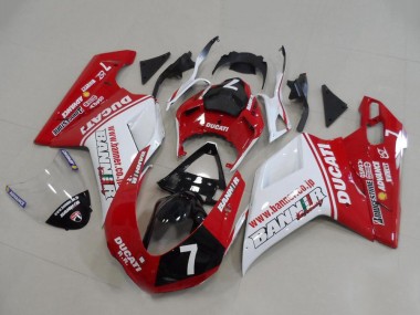Mejores Carenados Moto Ducati 848 1098 1198 2007-2014 - Blanco Rojo Negro Brillante Banner 7