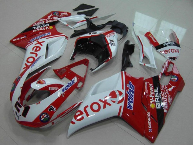 Mejores Carenado Moto Ducati 848 1098 1198 2007-2014 - Blanco Rojo Negro Brillante Valsir Xerox OEM Estilo 21