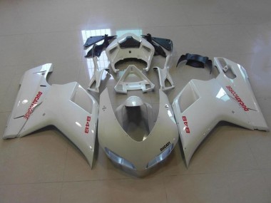 Mejores Carenados Moto Ducati 848 2007-2014 - Blanco Brillante Rojo Calcomanías