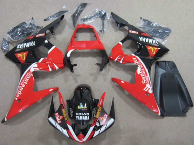 Mejores Carenados Moto Yamaha YZF R6 2003-2004 - Rojo Blanco Negro Brillante Santander Fimer Volvo
