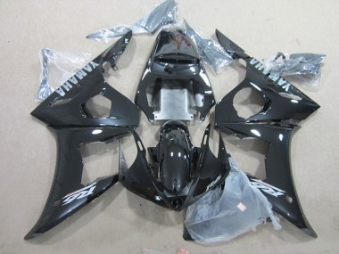 Mejores Carenados Moto Yamaha YZF R6 2003-2004 - Negro Brillante Plata Calcomanías