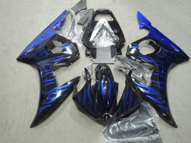 Mejores Carenados Moto Yamaha YZF R6 2003-2004 - Negro Brillante Azul Llama
