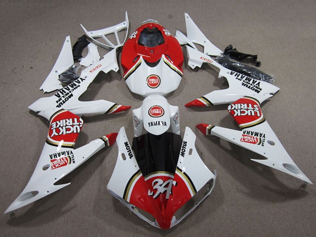 Mejores Carenados Moto Yamaha YZF R6 2008-2016 - Blanco Rojo Lucky Strike