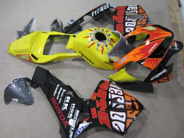 Mejores Carenados Moto Honda CBR600RR 2003-2004 - Amarillo Naranja Negro Brillante Rossi Repsol 46