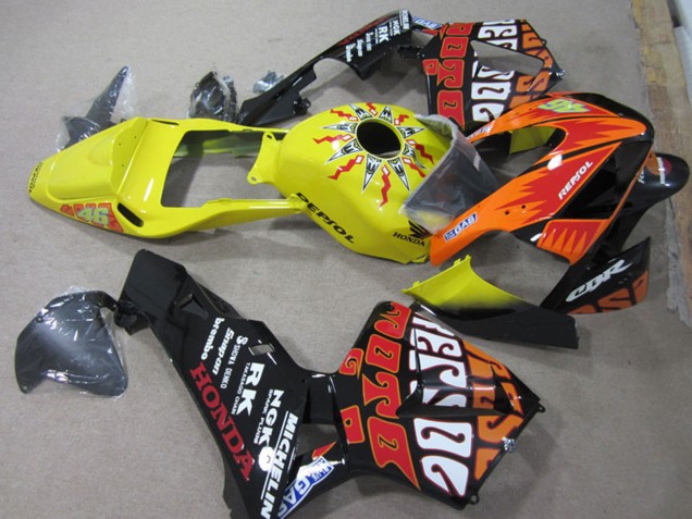 Mejores Carenados Moto Honda CBR600RR 2003-2004 - Amarillo Naranja Negro Brillante Rossi Repsol 46