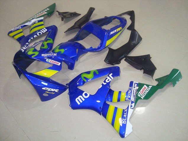 Mejores Carenados Moto Honda CBR900RR 929 2000-2001 - Azul Amarillo Verde MoviStar Castrol