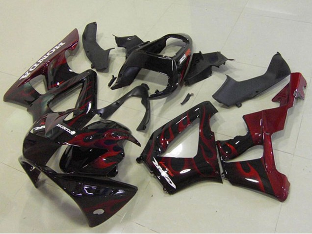 Mejores Carenados Moto Honda CBR900RR 929 2000-2001 - Negro Brillante Rojo Llama