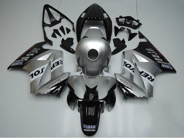 Mejores Carenados Moto Honda VFR 800 2002-2013 - Plata Blanco Negro Brillante Repsol