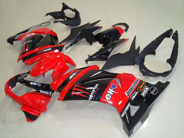 Mejores Carenados Moto Kawasaki ZX250R 2008-2012 - Rojo Negro Brillante Elf Touch4 Monstruo