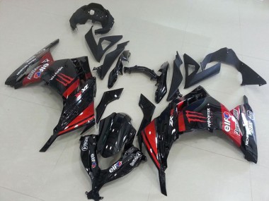 Mejores Carenados Moto Kawasaki ZX300R 2013-2018 - Negro Brillante Rojo Elf Touch4 Monstruo