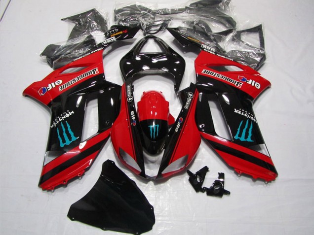 Mejores Carenados Moto Kawasaki ZX6R 2007-2008 - Rojo Negro Monstruo