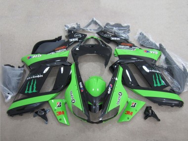 Mejores Carenados Moto Kawasaki ZX6R 2007-2008 - Verde Negro 3M Monstruo