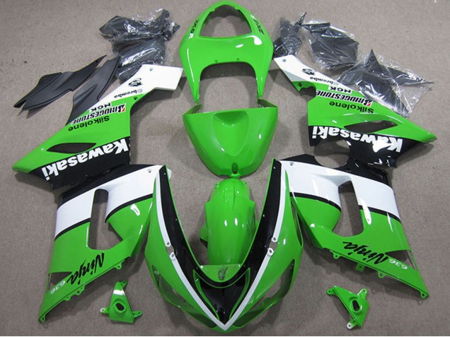 Mejores Carenados Moto Kawasaki ZX6R 2005-2006 - Verde Blanco Negro