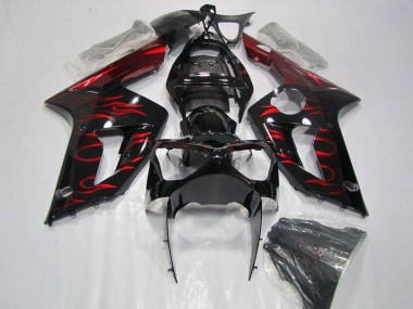 Mejores Carenado Moto Kawasaki ZX6R 2003-2004 - Negro Brillante Rojo Llama