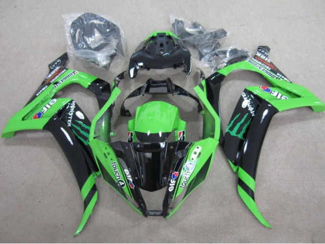 Mejores Carenados Moto Kawasaki ZX10R 2011-2015 - Verde Negro Brillante Verde Elf Touch4 Monstruo