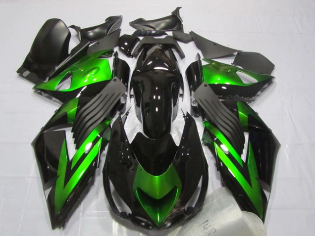 Mejores Carenados Moto Kawasaki ZX14R ZZR1400 2006-2011 - Negro Brillante Verde Raya