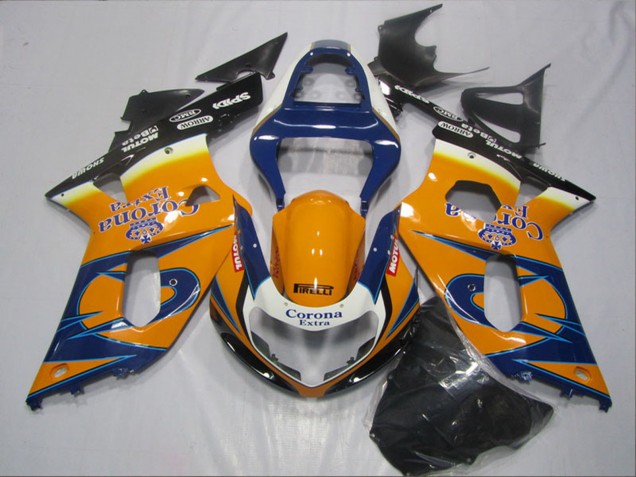 Mejores Carenados Moto Suzuki GSXR 600 2001-2003 - Naranja Azul Negro Corona Extra