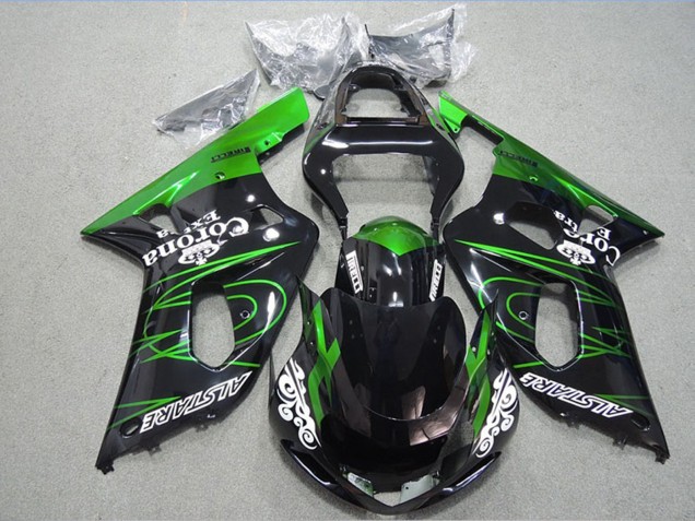 Mejores Carenados Moto Suzuki GSXR 600 2001-2003 - Negro Brillante Verde Corona Extra Alstare