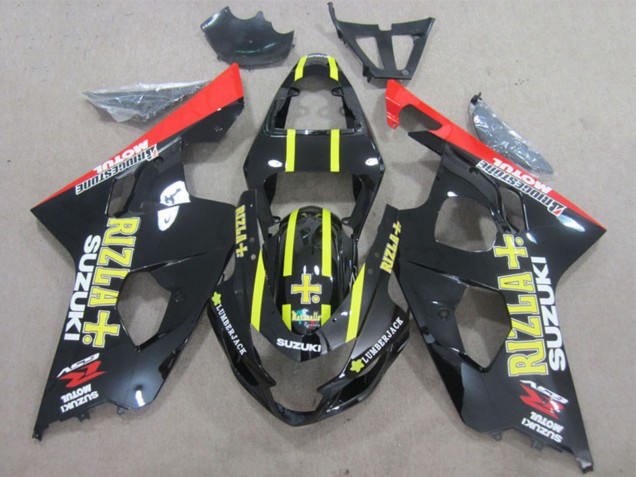 Mejores Carenados Moto Suzuki GSXR 600 2004-2005 - Negro Brillante Rojo Amarillo Rizla