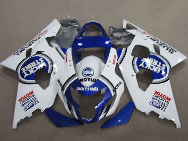 Mejores Carenados Moto Suzuki GSXR 600 2004-2005 - Blanco Azul Lucky Strike Motul