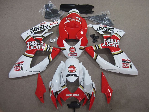 Mejores Carenados Moto Suzuki GSXR 600 2006-2007 - Blanco Rojo Lucky Strike Motul