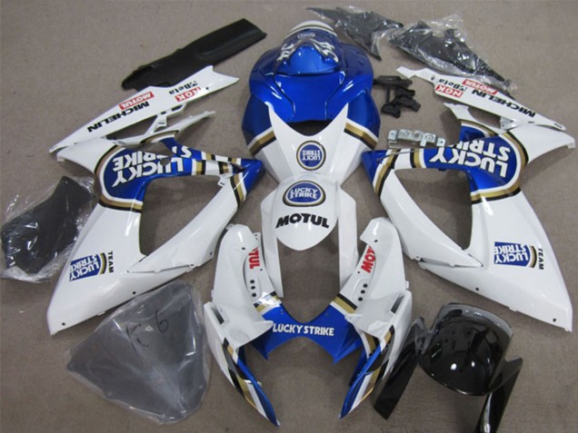 Mejores Carenados Moto Suzuki GSXR 600 2006-2007 - Blanco Azul Lucky Strike Motul