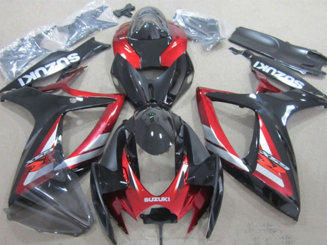 Mejores Carenados Moto Suzuki GSXR 600 2006-2007 - Negro Brillante Rojo Plata