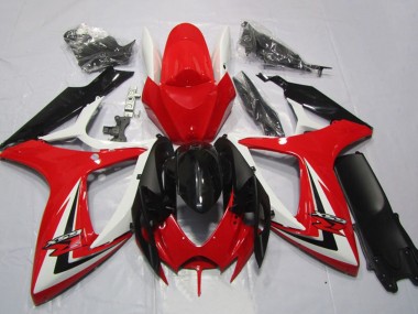 Mejores Carenados Moto Suzuki GSXR 600 2006-2007 - Blanco Rojo Negro Brillante Raya