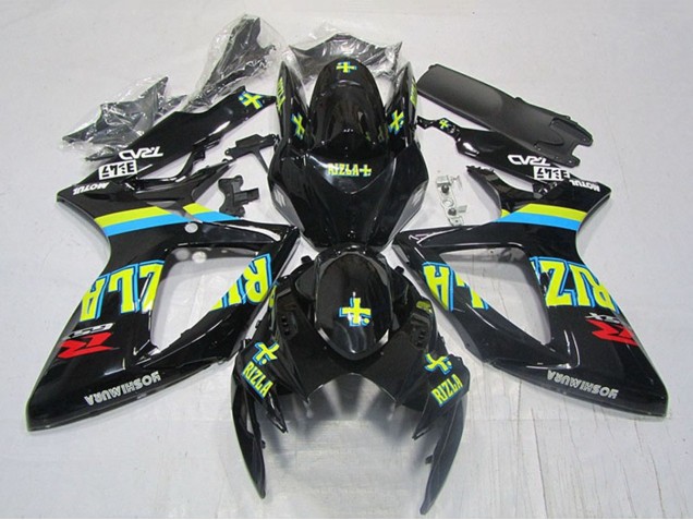 Mejores Carenados Moto Suzuki GSXR 600 2006-2007 - Negro Brillante Amarillo Rizla Rojo