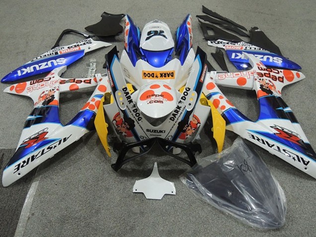 Mejores Carenados Moto Suzuki GSXR 600 2008-2010 - Blanco Azul Naranja Alstare Dark Dog