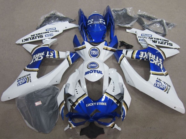 Mejores Carenados Moto Suzuki GSXR 600 2008-2010 - Blanco Azul Lucky Strike Motul