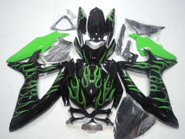 Mejores Carenados Moto Suzuki GSXR 600 2008-2010 - Negro Brillante Verde Llama