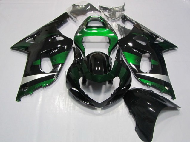 Mejores Carenados Moto Suzuki GSXR 750 2001-2003 - Negro Brillante Verde Plata