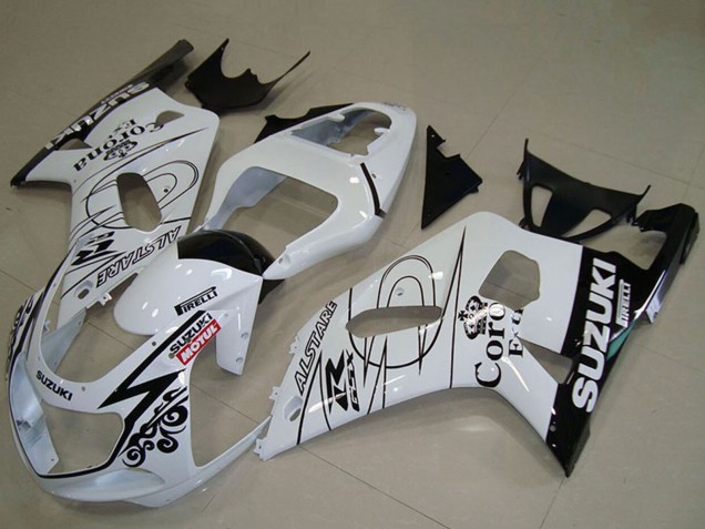 Mejores Carenados Moto Suzuki GSXR 750 2001-2003 - Blanco Negro Alstare Corona Extra Motul