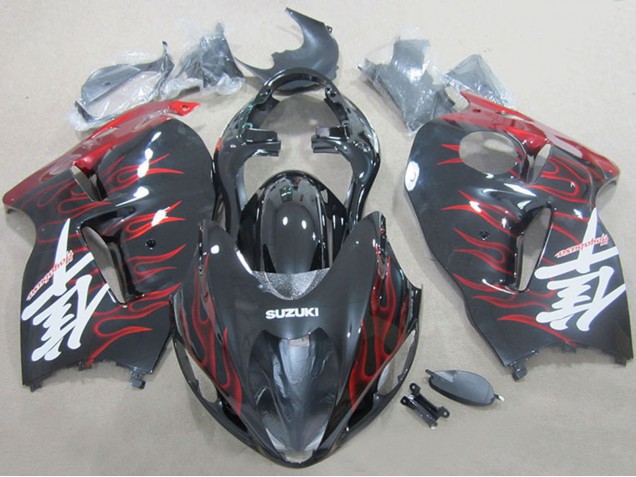 Mejores Carenados Moto Suzuki GSXR 1300 Hayabusa 1996-2007 - Negro Rojo Llama