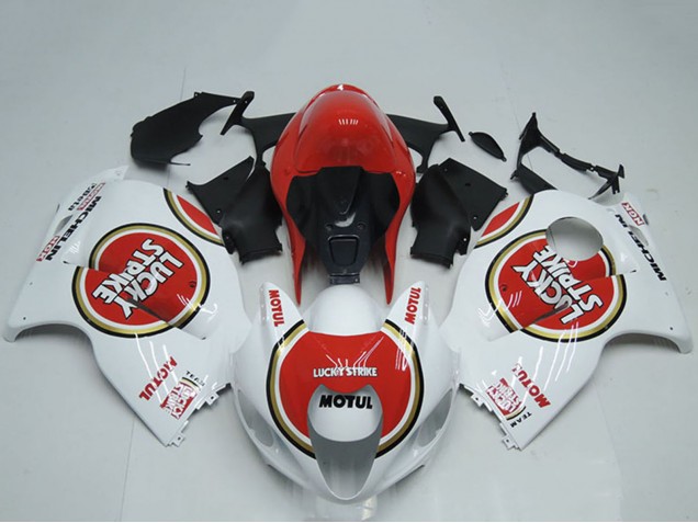 Mejores Carenados Moto Suzuki GSXR 1300 Hayabusa 1996-2007 - Blanco Rojo Lucky Strike Motul