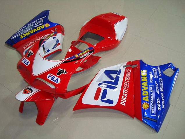 Mejores Carenados Moto Ducati 748 1993-2005 - Blanco Rojo Azul Fila
