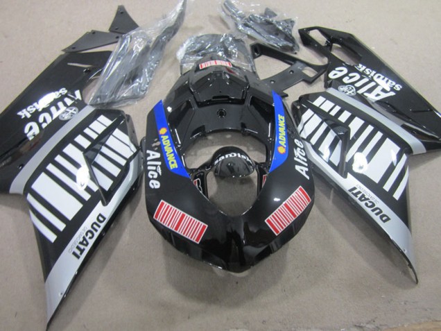 Mejores Carenados Moto Ducati 848 1098 1198 2007-2014 - Plata Rojo Azul Negro Brillante Alice