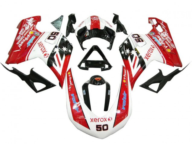 Mejores Carenados Moto Ducati 848 1098 1198 2007-2014 - Blanco Rojo Negro Brillante Valsir Xerox 50