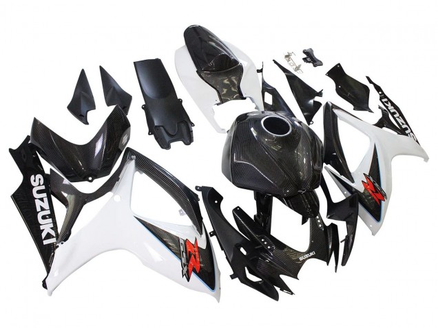Mejores Carenados Moto Suzuki GSXR 600/750 2006-2007 - Negro Blanco FibraCarbono Estilo