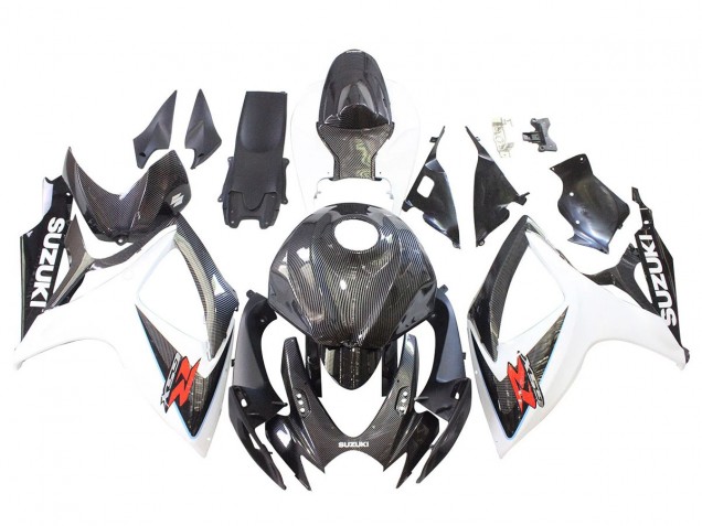 Mejores Carenados Moto Suzuki GSXR 600/750 2006-2007 - Negro Blanco FibraCarbono Estilo