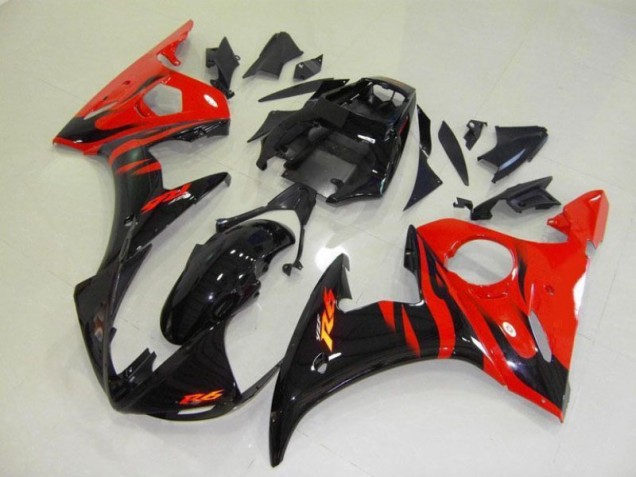 Plástica Moto Yamaha R6 2003-2005 - Negro Rojo Llama Plástica Moto Yamaha R6 2003-2005 - Negro Rojo Llama