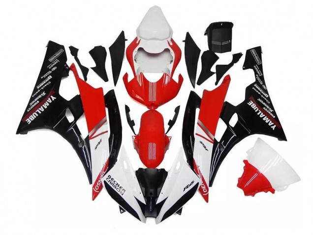 Plástica Moto Yamaha R6 2006-2007 - Blanco Rojo Negro Plástica Moto Yamaha R6 2006-2007 - Blanco Rojo Negro