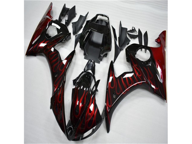 Plástico Moto Yamaha R6 2003-2005 - Negro Rojo Llama Plástico Moto Yamaha R6 2003-2005 - Negro Rojo Llama