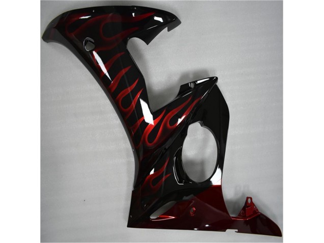 Plástico Moto Yamaha R6 2003-2005 - Negro Rojo Llama Plástico Moto Yamaha R6 2003-2005 - Negro Rojo Llama